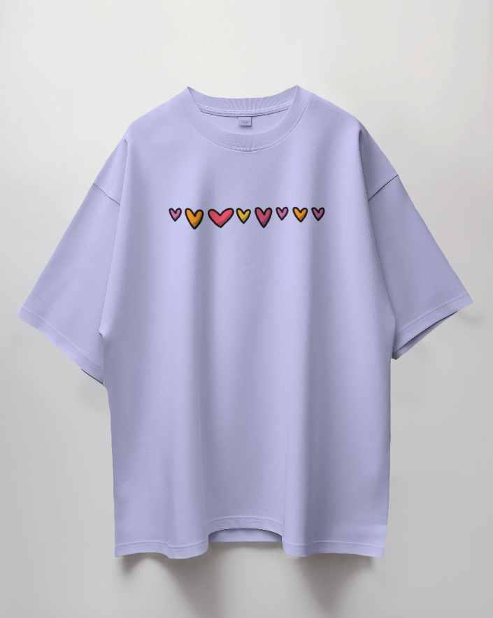 Round Neck Oversized Unisex Half Sleeves T-Shirt with Love Chain Print