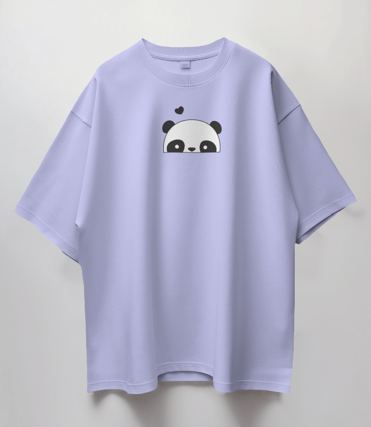Round Neck Oversized Unisex Half Sleeves T-Shirt with Panda Peek Print