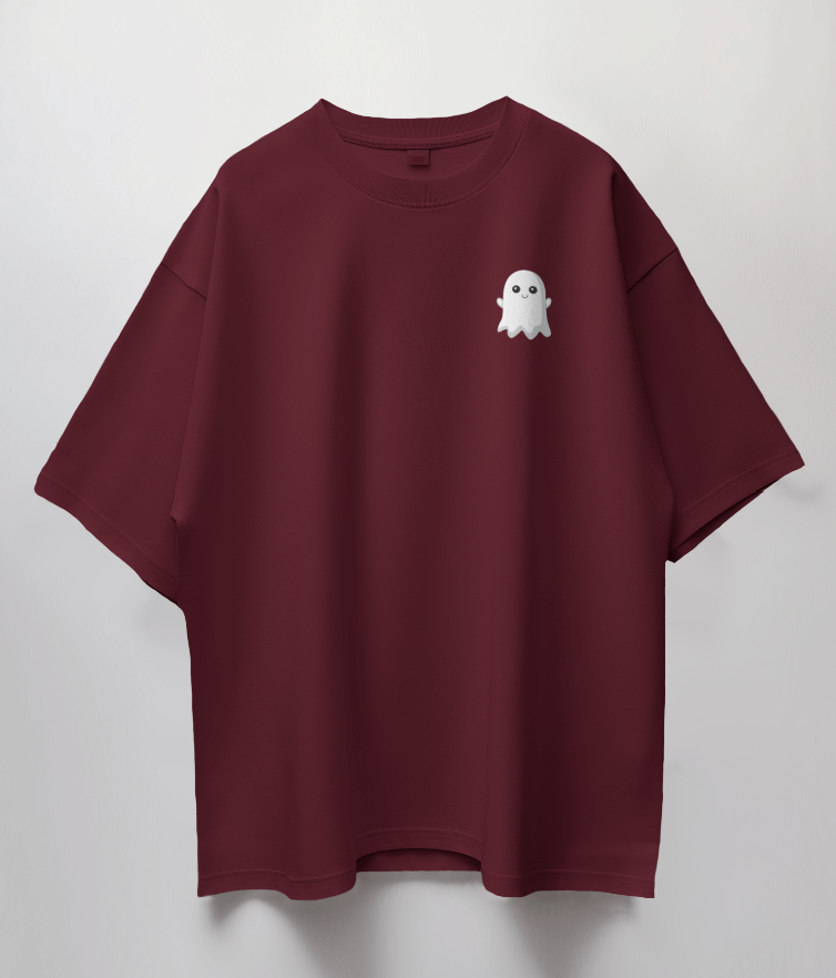 Round Neck Oversized Unisex Half Sleeves T-Shirt with Pocket Ghost Print