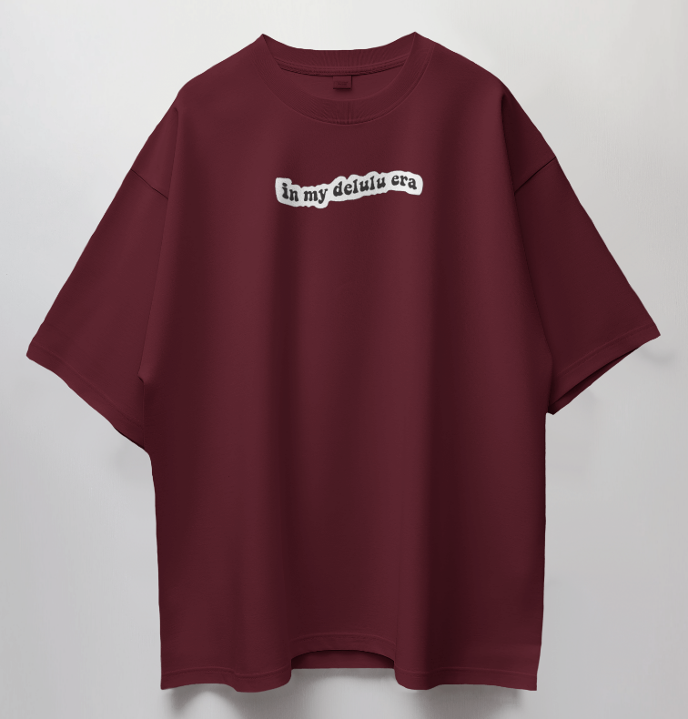 Round Neck Oversized Unisex Half Sleeves T-Shirt with Delulu Quote Print