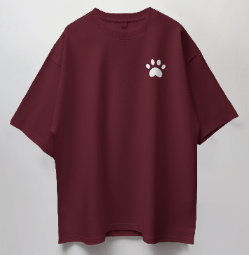 Round Neck Oversized Unisex Half Sleeves T-Shirt with White Paw Print