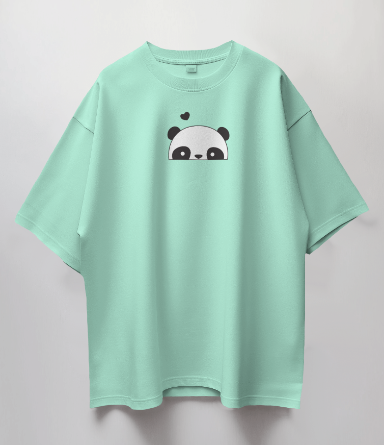 Round Neck Oversized Unisex Half Sleeves T-Shirt with Panda Peek Print
