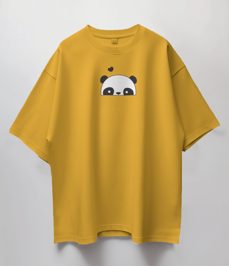 Round Neck Oversized Unisex Half Sleeves T-Shirt with Panda Peek Print