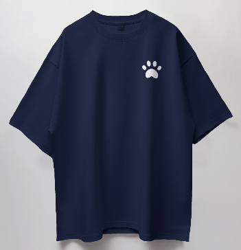 Round Neck Oversized Unisex Half Sleeves T-Shirt with White Paw Print