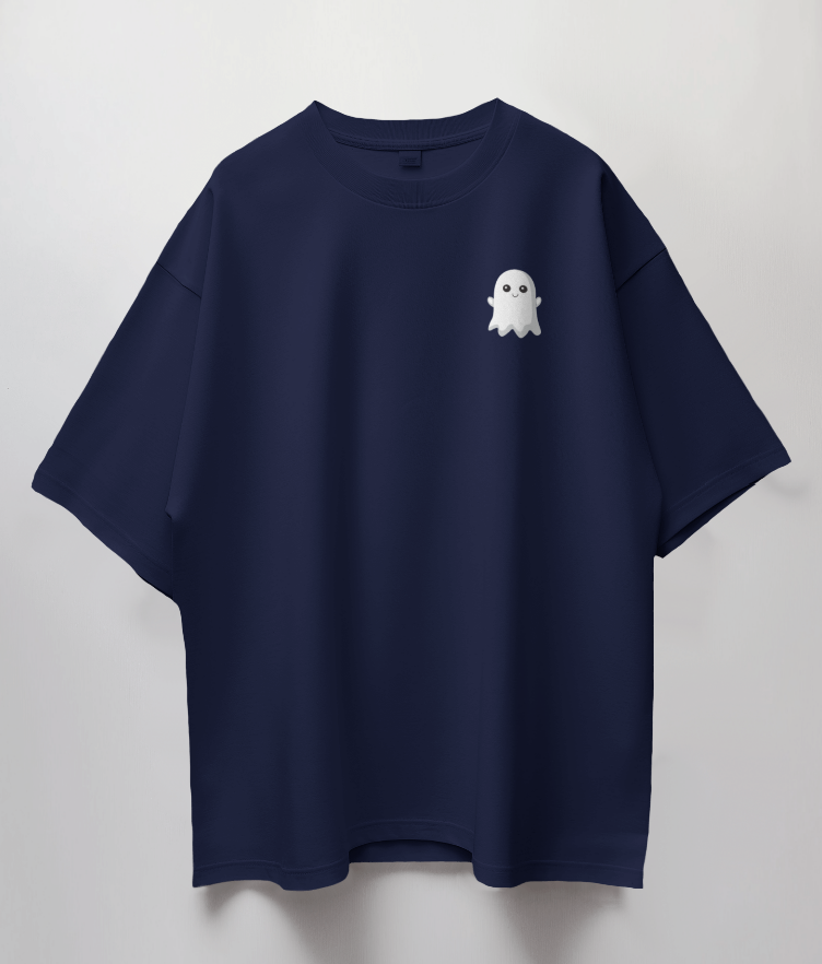 Round Neck Oversized Unisex Half Sleeves T-Shirt with Pocket Ghost Print