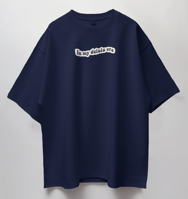 Round Neck Oversized Unisex Half Sleeves T-Shirt with Delulu Quote Print