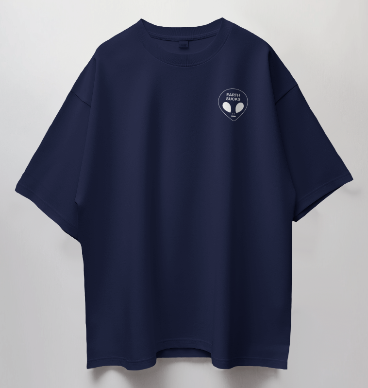 Round Neck Oversized Unisex Half Sleeves T-Shirt with Alien Perspective Print