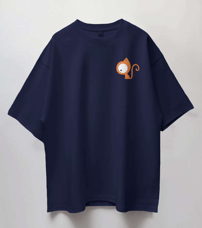 Round Neck Oversized Unisex Half Sleeves T-Shirt with Big-Eyed Kitty Print