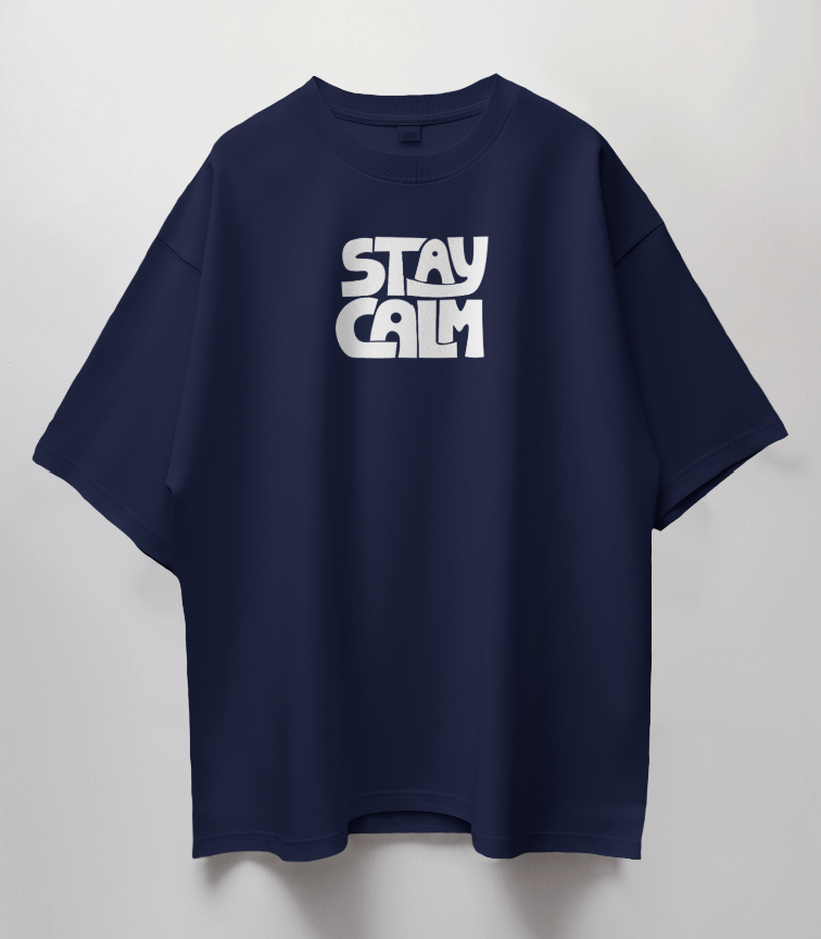 Round Neck Oversized Unisex Half Sleeves T-Shirt with Stay Calm Print