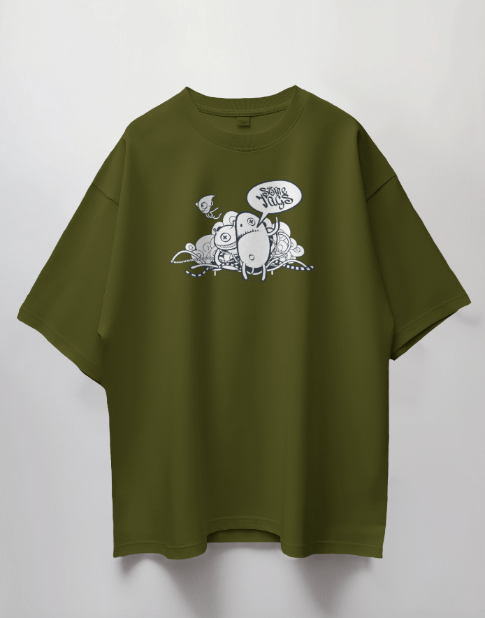 Round Neck Oversized Unisex Half Sleeves T-Shirt with Monster Doodle Crew Print