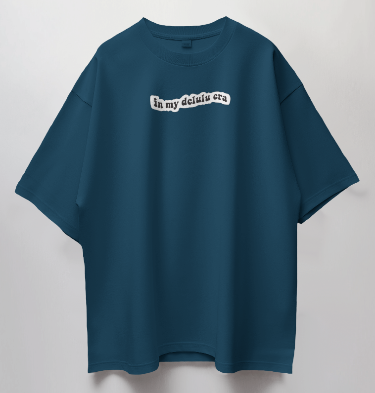 Round Neck Oversized Unisex Half Sleeves T-Shirt with Delulu Quote Print