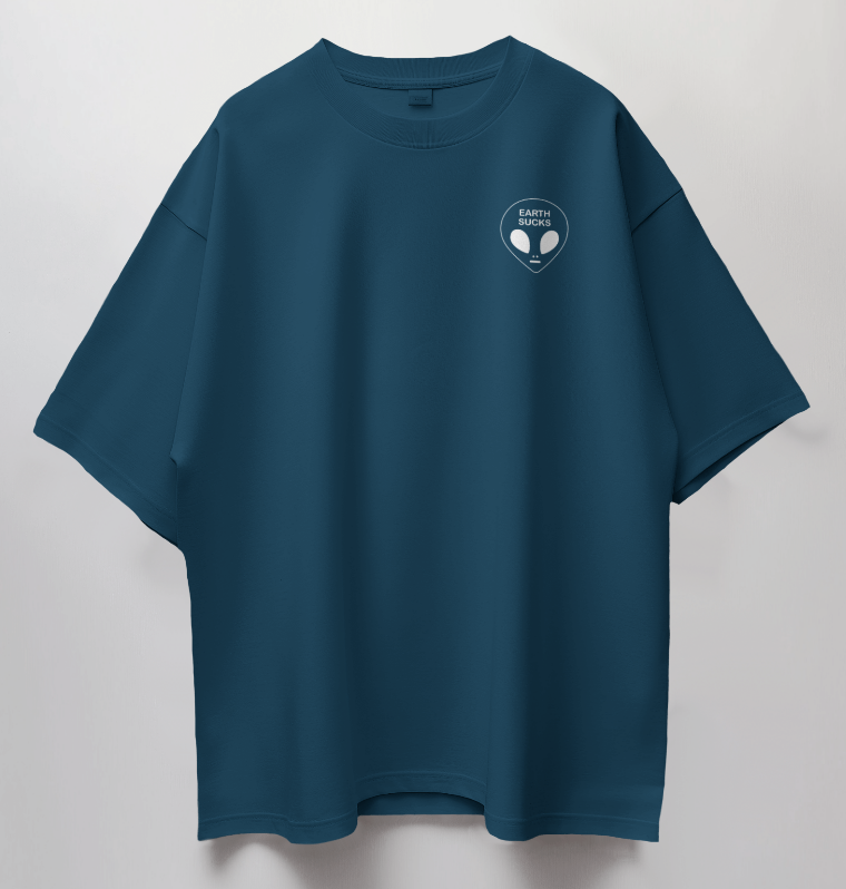 Round Neck Oversized Unisex Half Sleeves T-Shirt with Alien Perspective Print