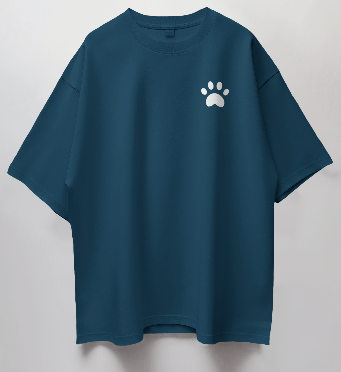 Round Neck Oversized Unisex Half Sleeves T-Shirt with White Paw Print