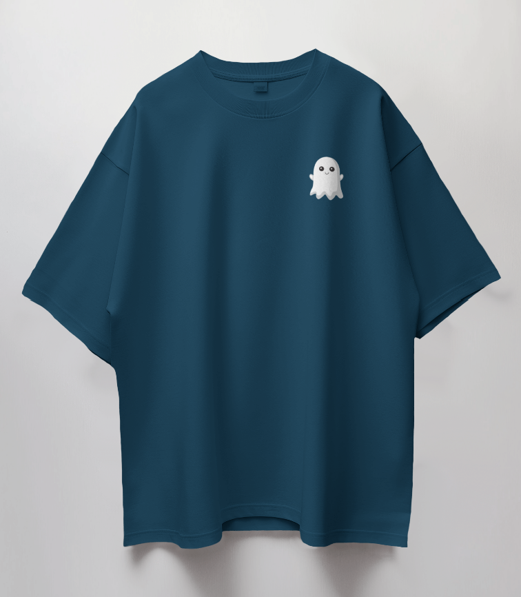 Round Neck Oversized Unisex Half Sleeves T-Shirt with Pocket Ghost Print