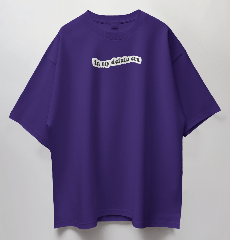 Round Neck Oversized Unisex Half Sleeves T-Shirt with Delulu Quote Print