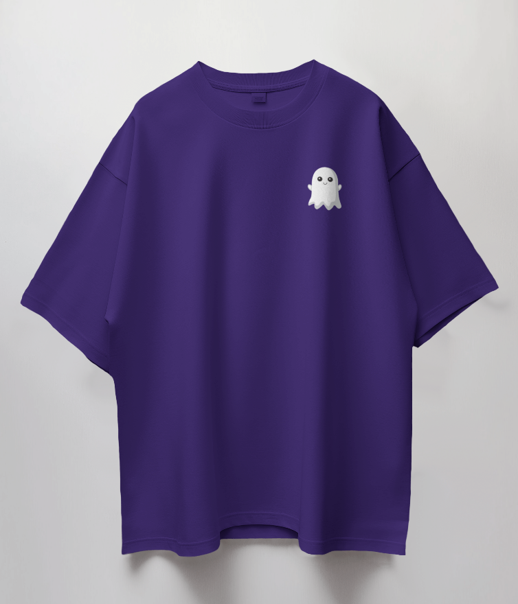 Round Neck Oversized Unisex Half Sleeves T-Shirt with Pocket Ghost Print