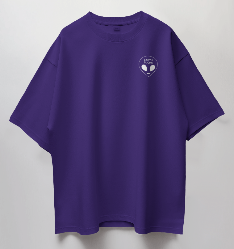 Round Neck Oversized Unisex Half Sleeves T-Shirt with Alien Perspective Print