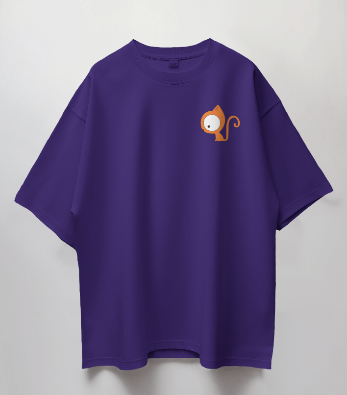 Round Neck Oversized Unisex Half Sleeves T-Shirt with Big-Eyed Kitty Print