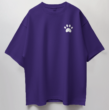 Round Neck Oversized Unisex Half Sleeves T-Shirt with White Paw Print