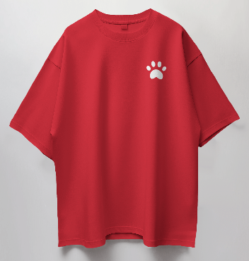 Round Neck Oversized Unisex Half Sleeves T-Shirt with White Paw Print