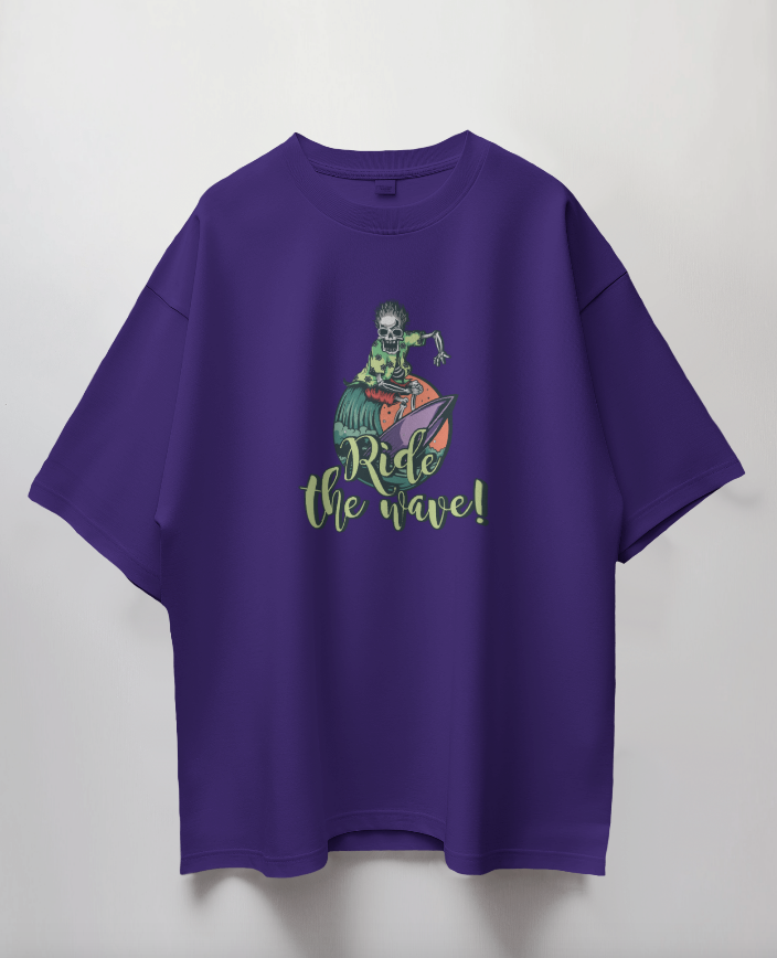 Round Neck Oversized Unisex Half Sleeves T-Shirt with Ride the Wave Print