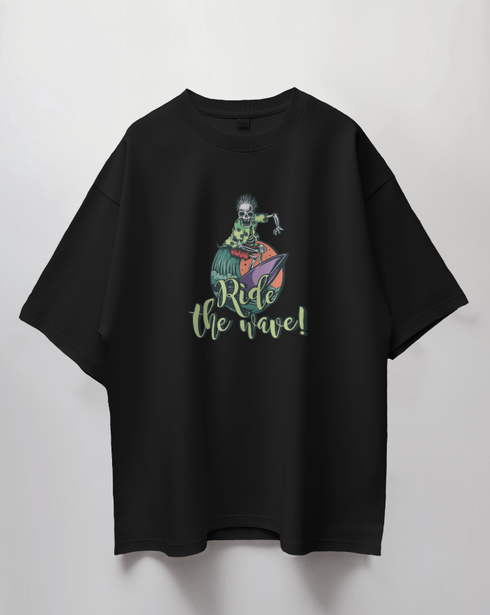 Round Neck Oversized Unisex Half Sleeves T-Shirt with Ride the Wave Print