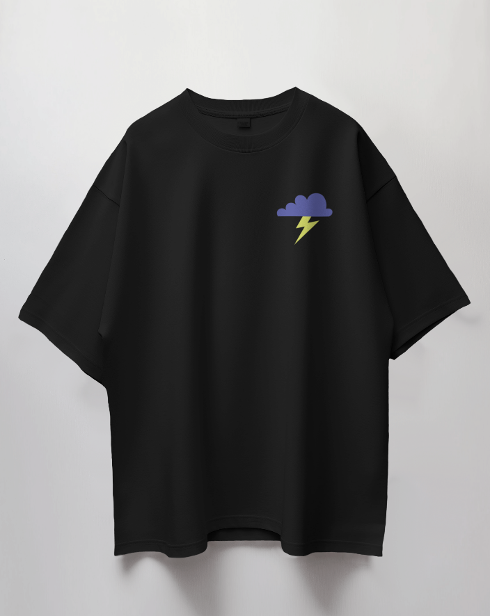 Round Neck Oversized Unisex Half Sleeves T-Shirt with Thunder Drip Print