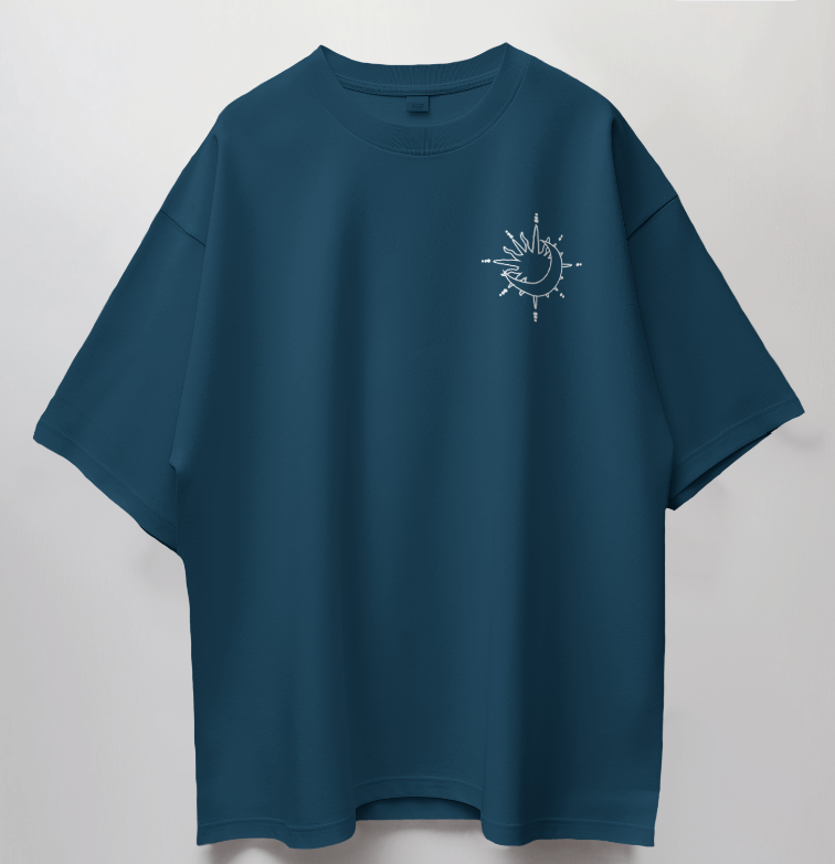 Round Neck Oversized Unisex Half Sleeves T-Shirt with Sun & Moon