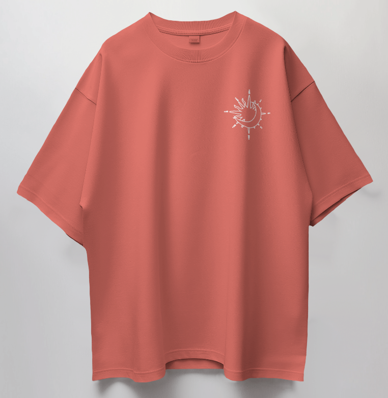 Round Neck Oversized Unisex Half Sleeves T-Shirt with Sun & Moon
