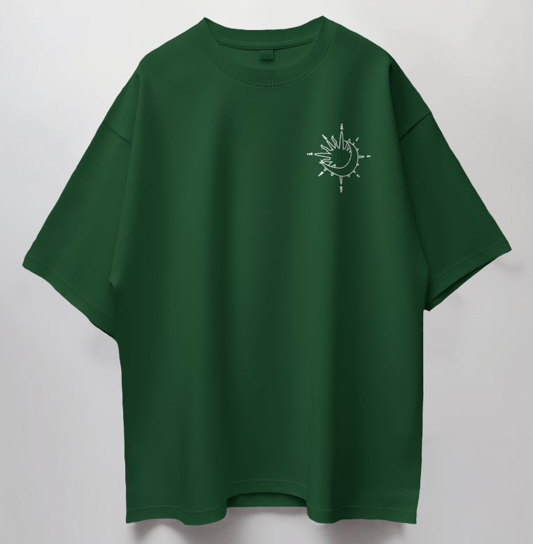 Round Neck Oversized Unisex Half Sleeves T-Shirt with Sun & Moon