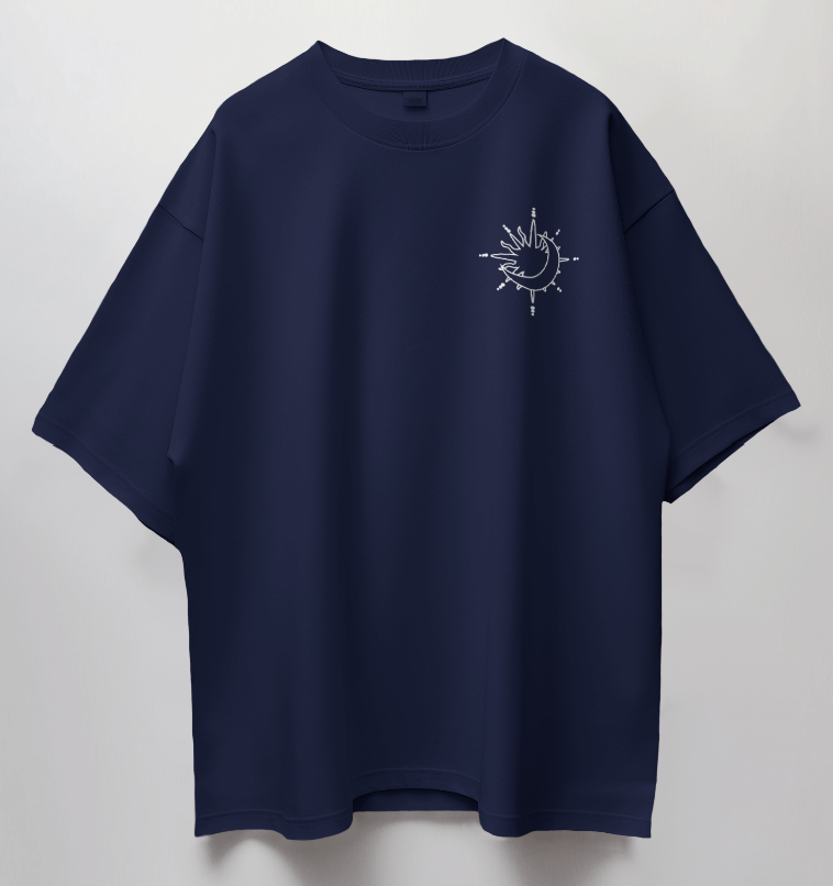 Round Neck Oversized Unisex Half Sleeves T-Shirt with Sun & Moon