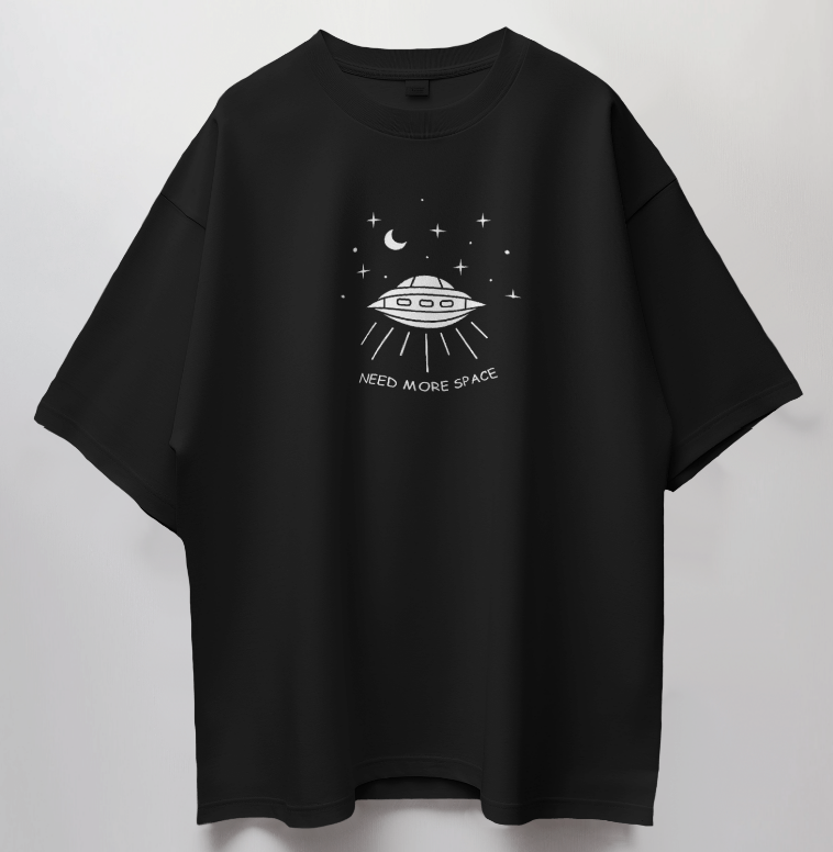 Round Neck Oversized Unisex Half Sleeves T-Shirt with Spaceship & Stars (Need More Space)