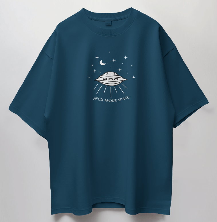 Round Neck Oversized Unisex Half Sleeves T-Shirt with Spaceship & Stars (Need More Space)