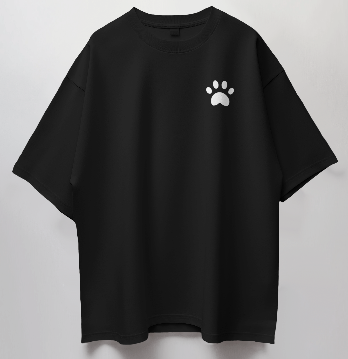 Round Neck Oversized Unisex Half Sleeves T-Shirt with White Paw Print