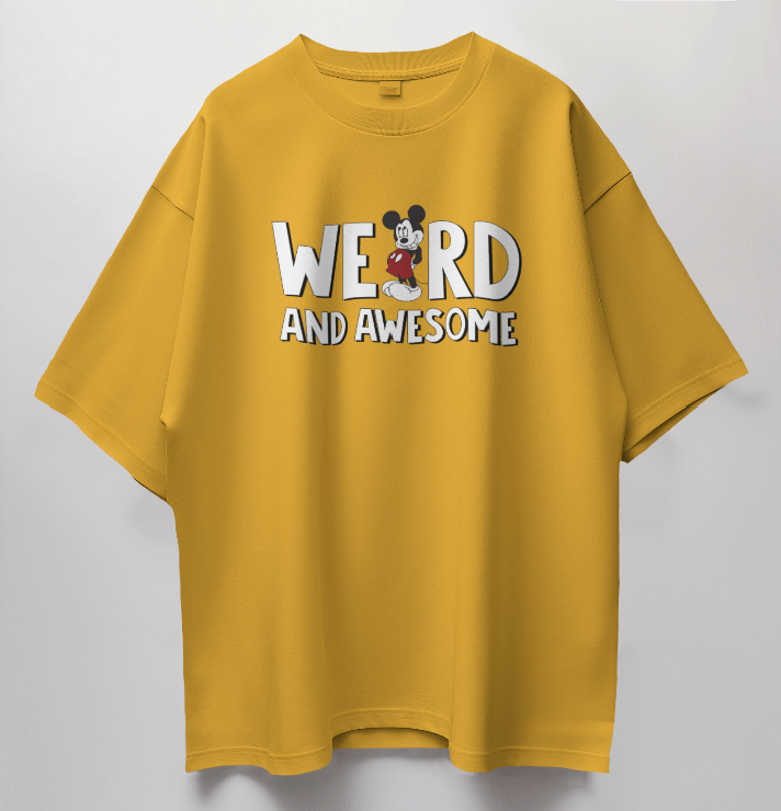Round Neck Oversized Unisex Half Sleeves T-Shirt with Weird & Awesome Mickey Print
