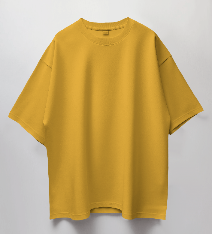 Round Neck Oversized Unisex Solid Mustard Yellow Half Sleeves T-Shirt