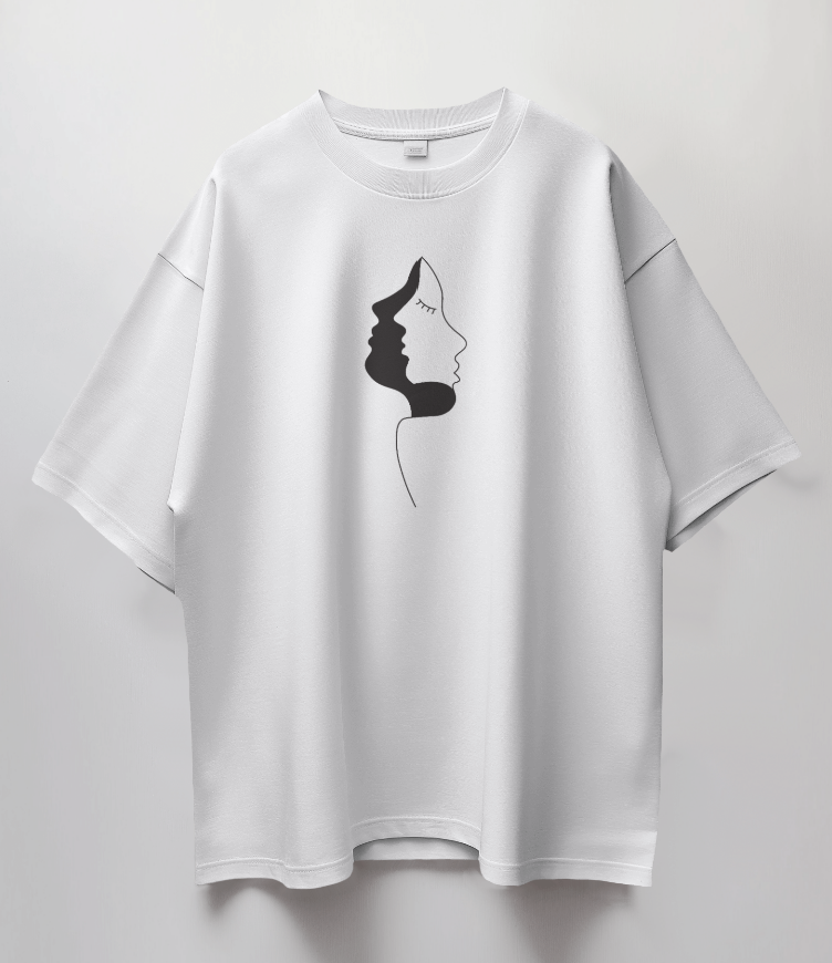 Round Neck Oversized Unisex Half Sleeves T-Shirt with Dual Perspective Print