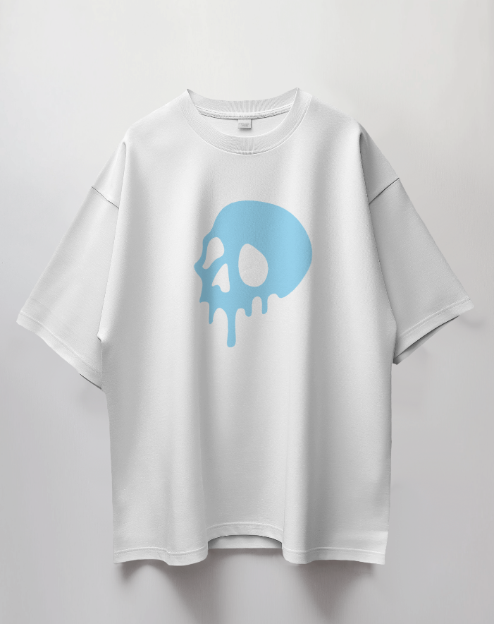 Round Neck Oversized Unisex Half Sleeves T-Shirt with Skull Flow Print