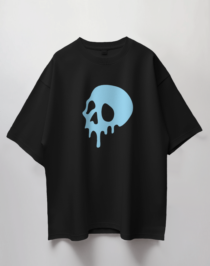 Round Neck Oversized Unisex Half Sleeves T-Shirt with Skull Flow Print