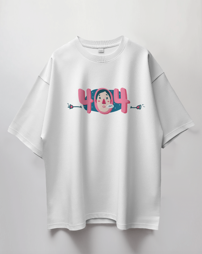 Round Neck Oversized Unisex Half Sleeves T-Shirt with 404 Crew Print