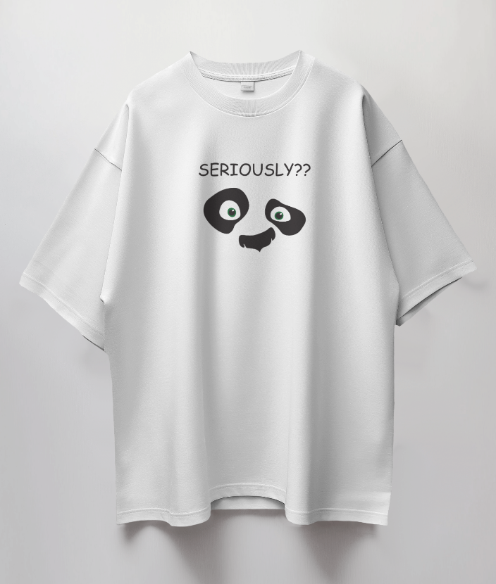 Round Neck Oversized Unisex Half Sleeves T-Shirt with Seriously Panda Print