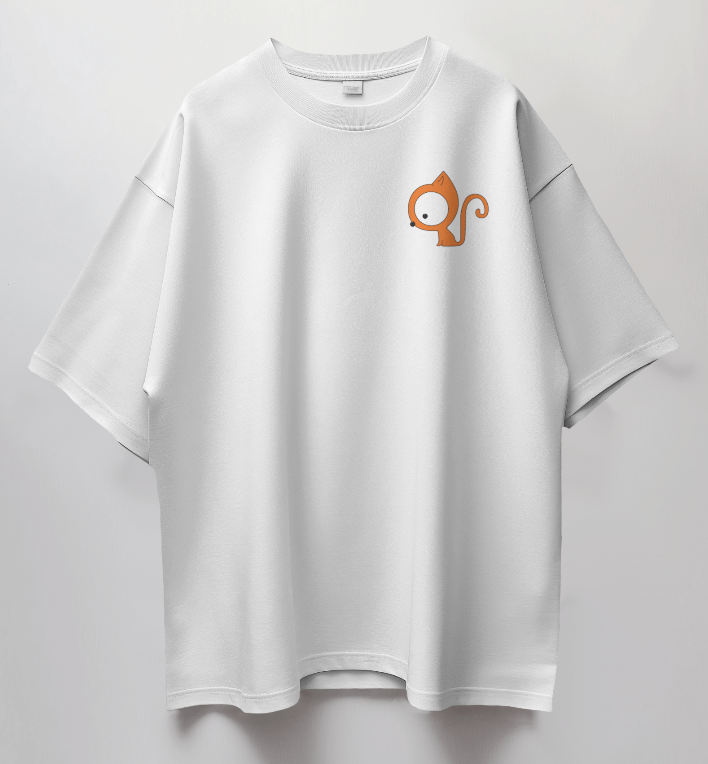 Round Neck Oversized Unisex Half Sleeves T-Shirt with Big-Eyed Kitty Print