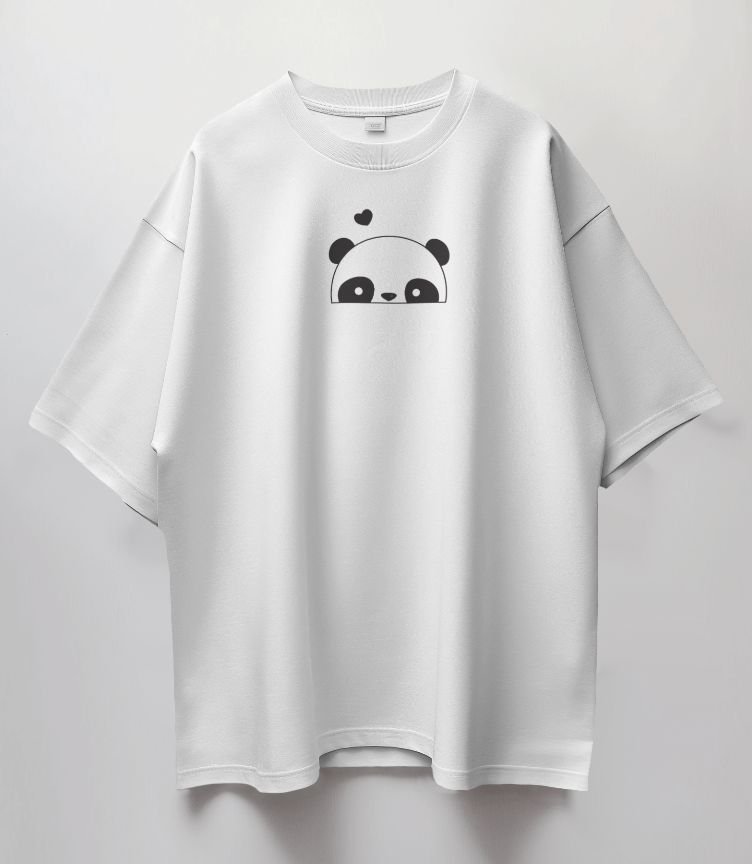 Round Neck Oversized Unisex Half Sleeves T-Shirt with Panda Peek Print
