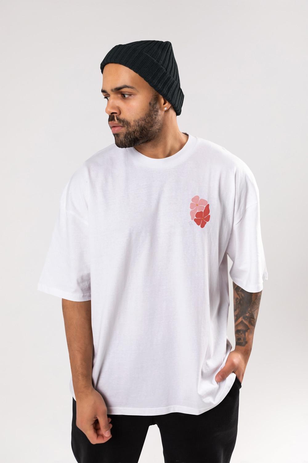 Round Neck Oversized Unisex Half Sleeves T-Shirt with Summer Flower Print