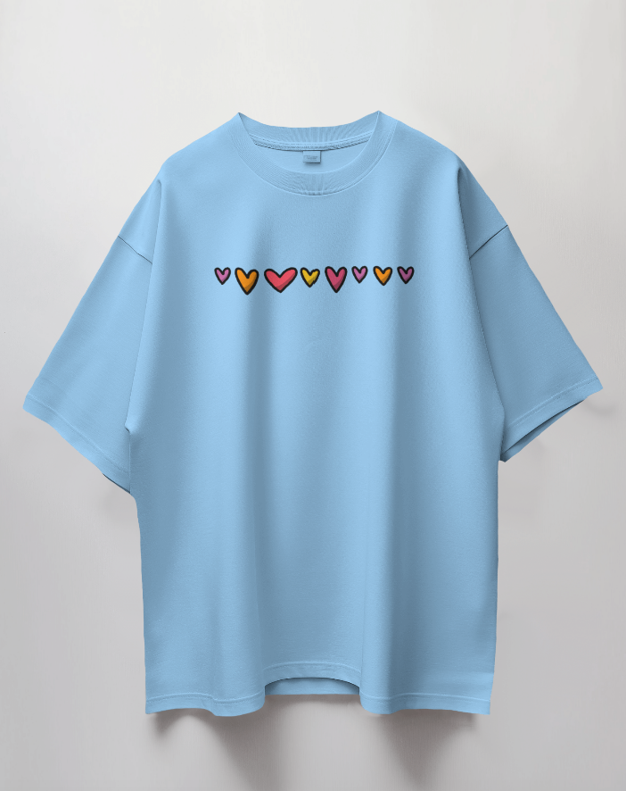 Round Neck Oversized Unisex Half Sleeves T-Shirt with Love Chain Print