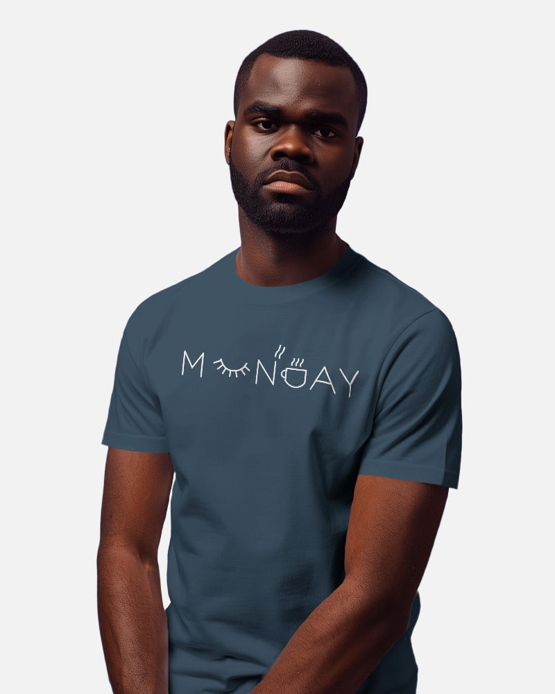 Men Round Neck Half Sleeves T-Shirt with White Monday Print