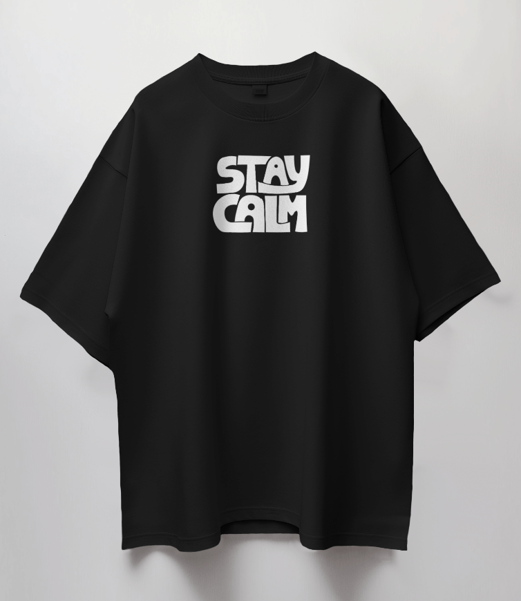 Round Neck Oversized Unisex Half Sleeves T-Shirt with Stay Calm Print