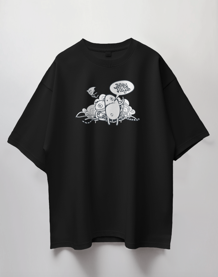 Round Neck Oversized Unisex Half Sleeves T-Shirt with Monster Doodle Crew Print