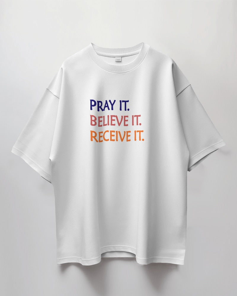 Round Neck Oversized Unisex Half Sleeves T-Shirt with Pray Print
