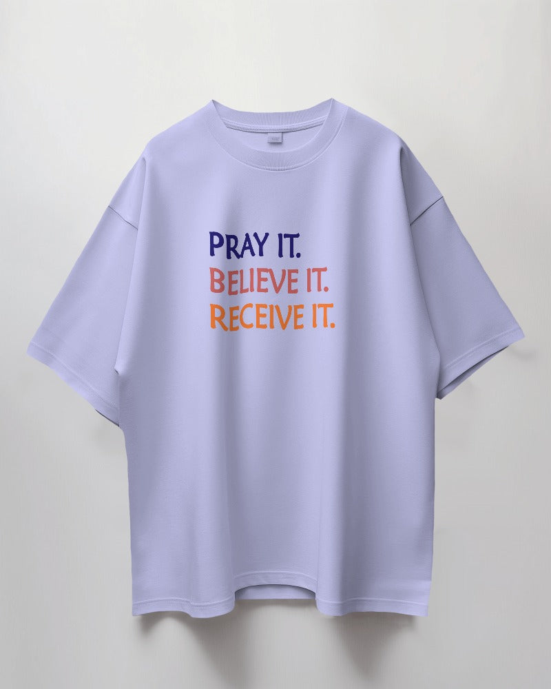 Round Neck Oversized Unisex Half Sleeves T-Shirt with Pray Print